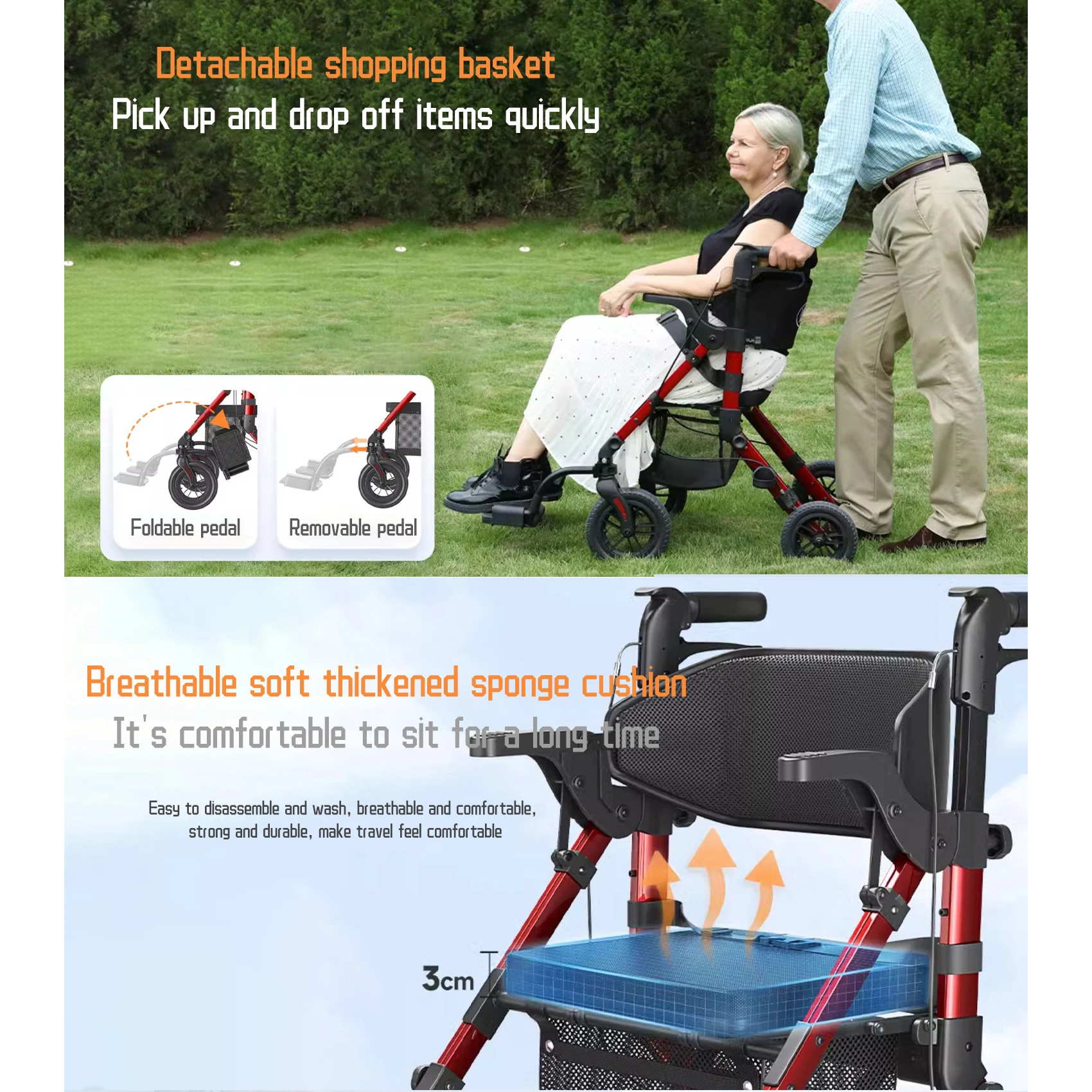 Wheel Walking Walker Assistive Device Medical Toilet Disabled Equipment Walker & Rollator Adult Dissability with Seat