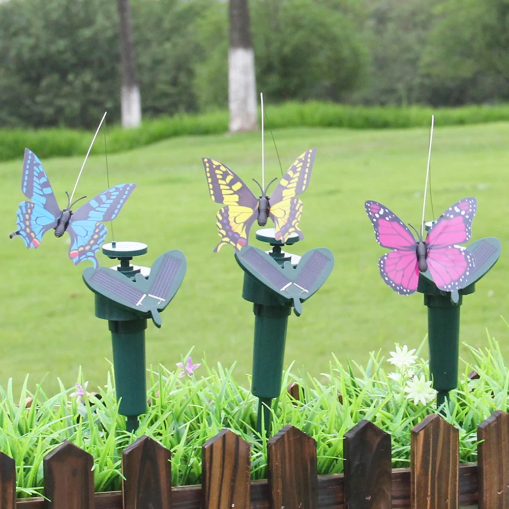 1Pc Solar Powered Flying Fluttering Fake Butterfly Stake Ornament butterfly decoration