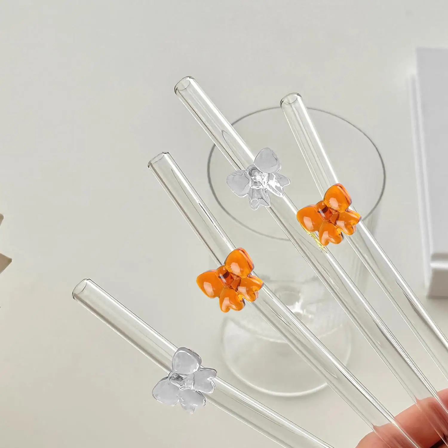 Reusable bowtie glass straws bar tools smoothies cocktails tea coffee juicy drinking eco friendly drinkware straws