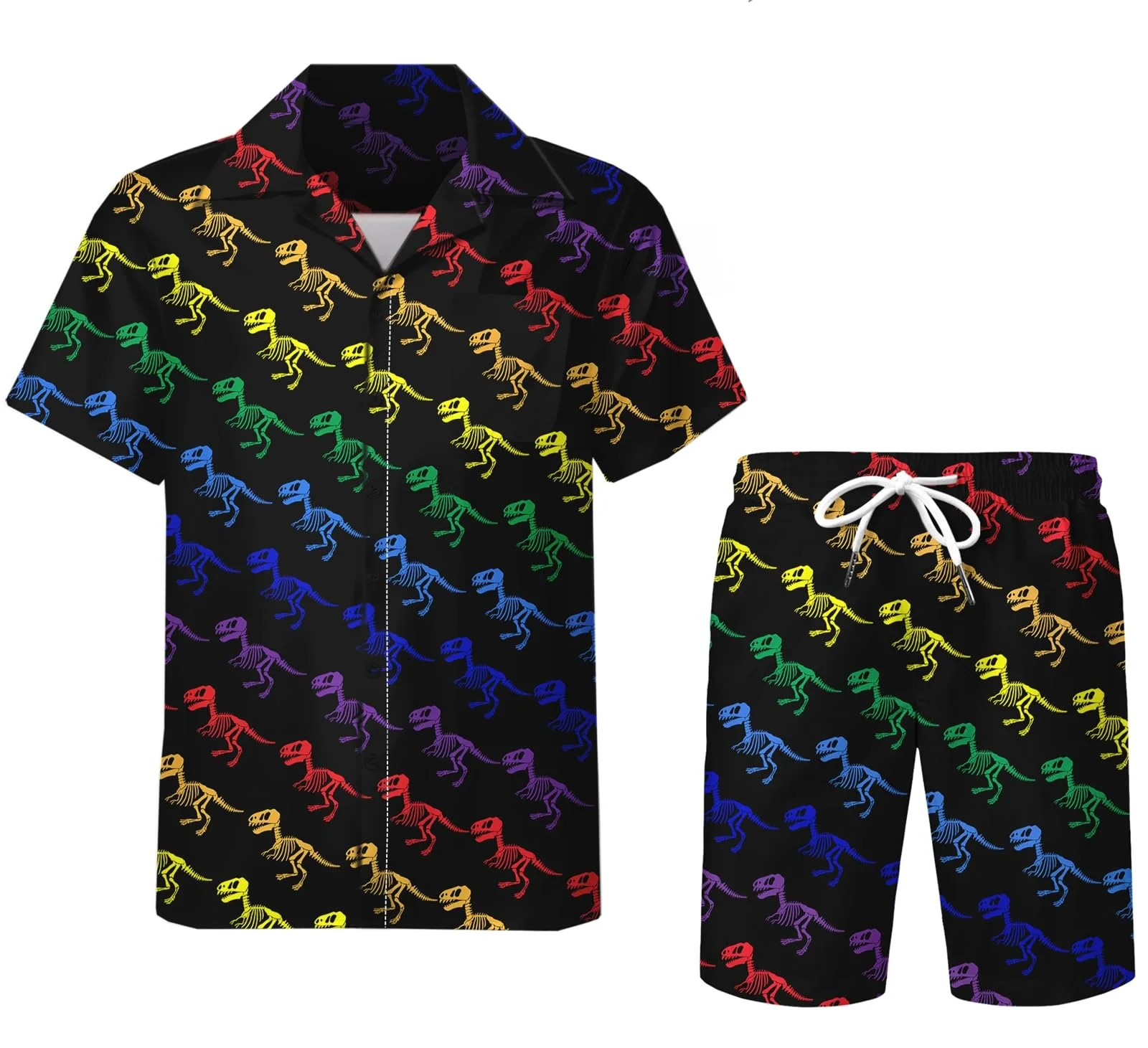 thumbnail image 1 of Conjunto de 2 piezas para hombre, estilo retro de los años 80 y 90, con estampado de setas mágicas psicodélicas, camisa 3D informal, pantalones cortos de playa de gran tamaño, estilo hawaiano para vac, 1 of 5