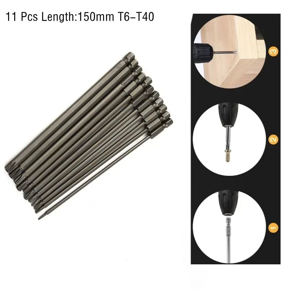 Torx Schraubendreher Bits Set - 8 Stück, T8 Bis T40, 150 Mm, Magnetisch, 6,35 Mm Hex Schaft