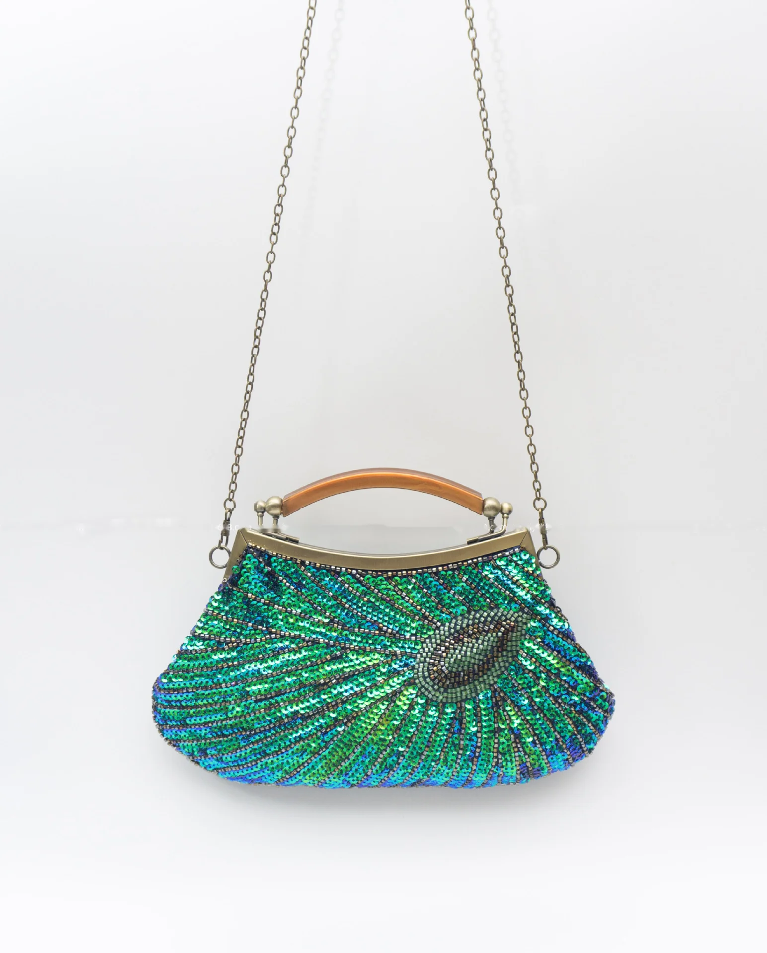 Fashionable Temperament Hand-held Peacock Feather Bead Sequin Bag Exquisite Handmade Retro Evening Dress Ball And Dinner Bag_voghion.com