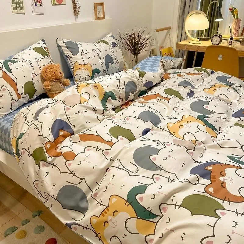 

Fashion Bedding Boys Set Girls Cute Animal Soft Flat Bed Sheet Plaid Duvet Cover No Filling Single Double Full Queen Bed Linen