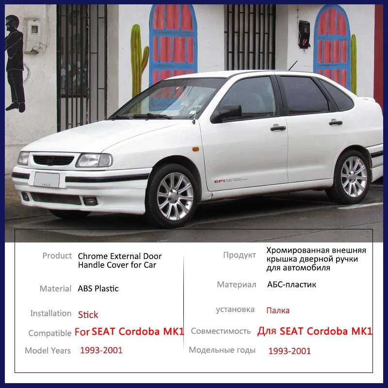 for SEAT Cordoba MK1 6K 1993 1994 1995 1996 1997 1998 1999 2000 2001 Chrome  Door Handle Cover Trim Set Car Accessories Stickers