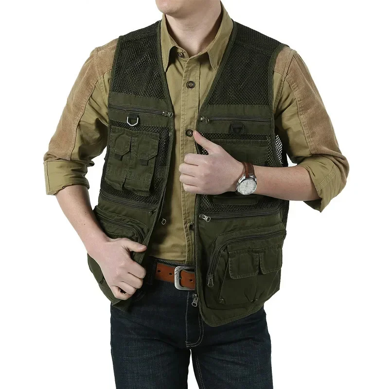 

Brand Mens Vests Sleeveless Jacket Cotton Casual Multi Pocket Vest Plus Size S-6XL Travel Journalist Waistcoat Mesh Photography