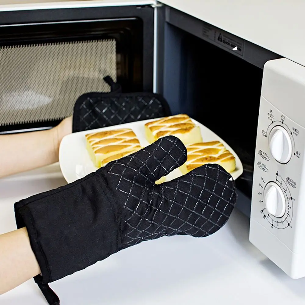 Kitchen Gloves Microwave Cotton Baking Gloves Anti-Scalding Heat Resistant Oven Mitts Non-Slip Insulation