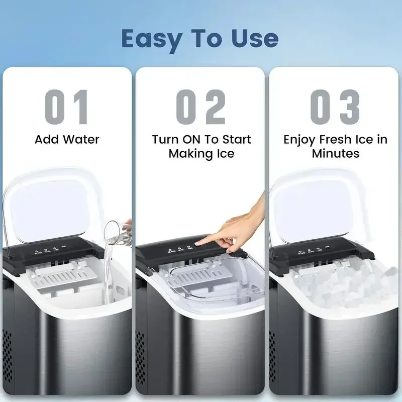 COWSAR Bullet Ice Maker Countertop with Self-Cleaning, 26.5lbs/24Hrs, 6 Mins/9 Pcs Bullet Ice, Portable Ice Maker 4