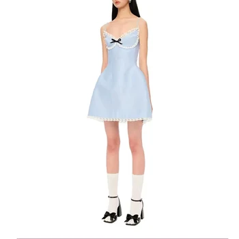 활 레이스 가장자리 장식 다이아몬드 홀터 드레스, 섹시한 민소매 하이 웨이스트 여성 드레스, 패션 2023 가을 신상