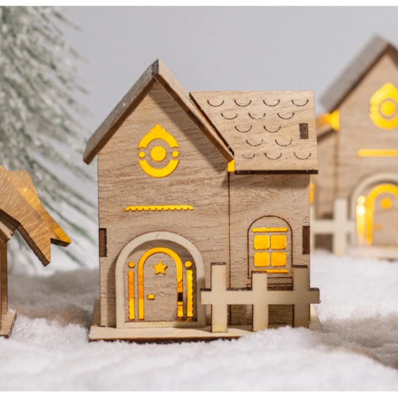 1Pc Christmas Decoration, Glowing Wooden Cabin Ornaments, Small House Home Decor, Holiday Wooden Crafts, Creative Ornaments