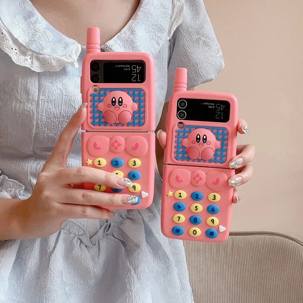 

3D Cartoon Cute K-Kirbies Silica gel Phone Case for Samsung Galaxy Z Flip 3 4 5 5G PC Hard Anti-drop Soft Back Cover Funda
