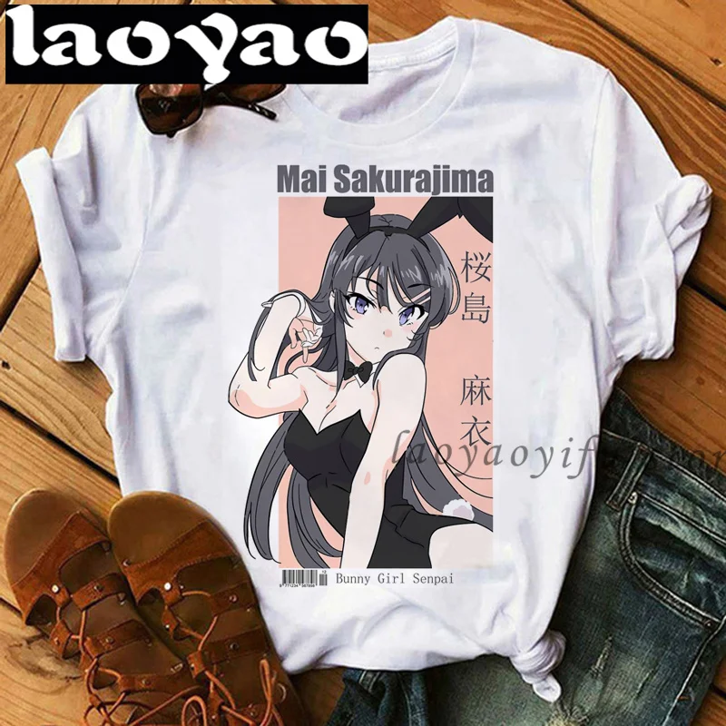 Фото Kawaii японское аниме Sakurajima Mai футболка сексуальная женская футболка одежда для мужчин Харадзюку эстетические Топы Рубашки №2