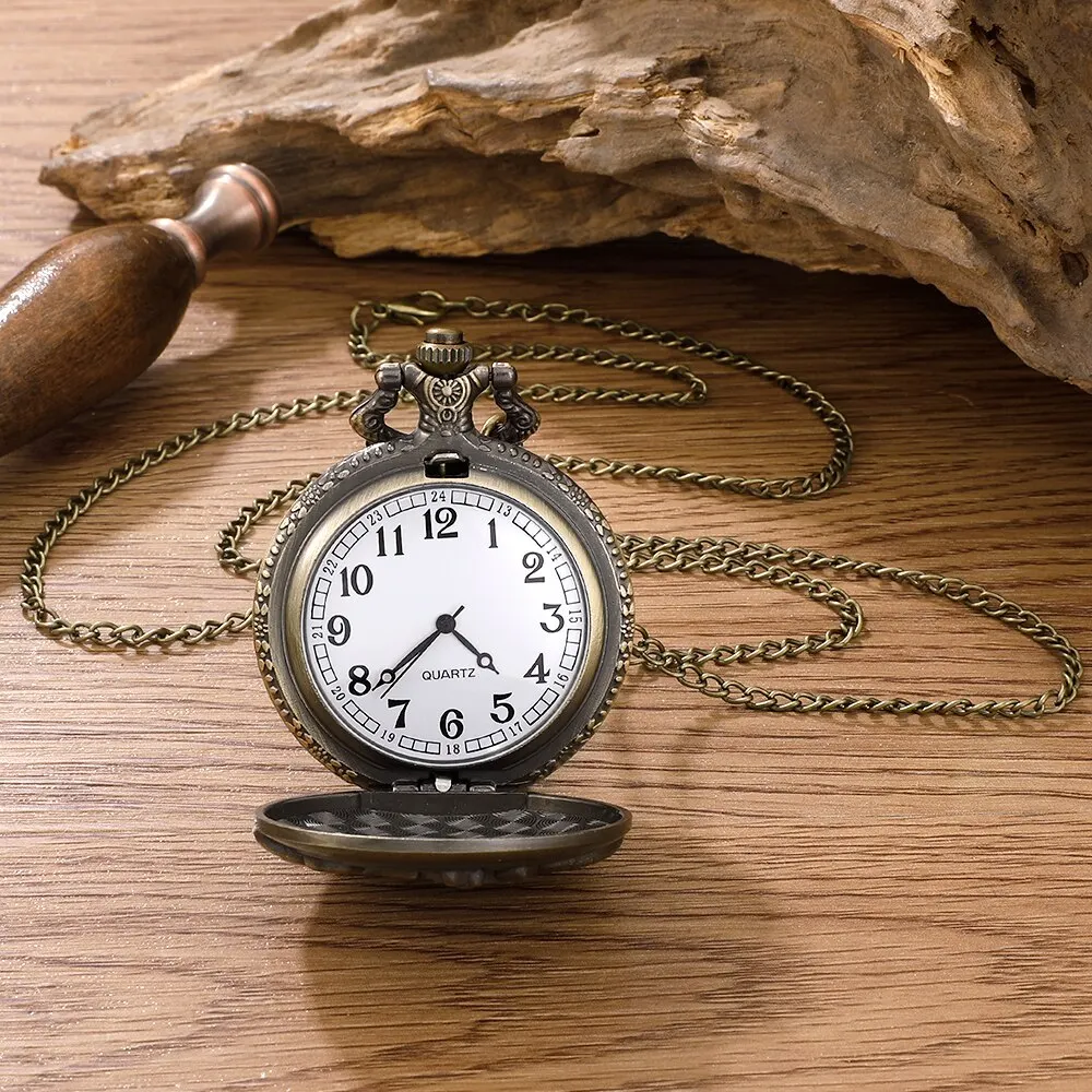 Pocket Watch Retro Motorcycle CAR Pattern Quartz Motorbike MOTO Design Pendant Fob Watch Chain Gifts for Men