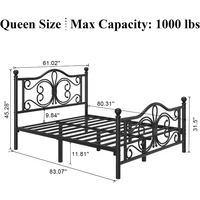 Bed Frame/Metal Platform Bed Frame with Butterfly Pattern Design Headboard and Footboard/Strong Metal Slats Support 2