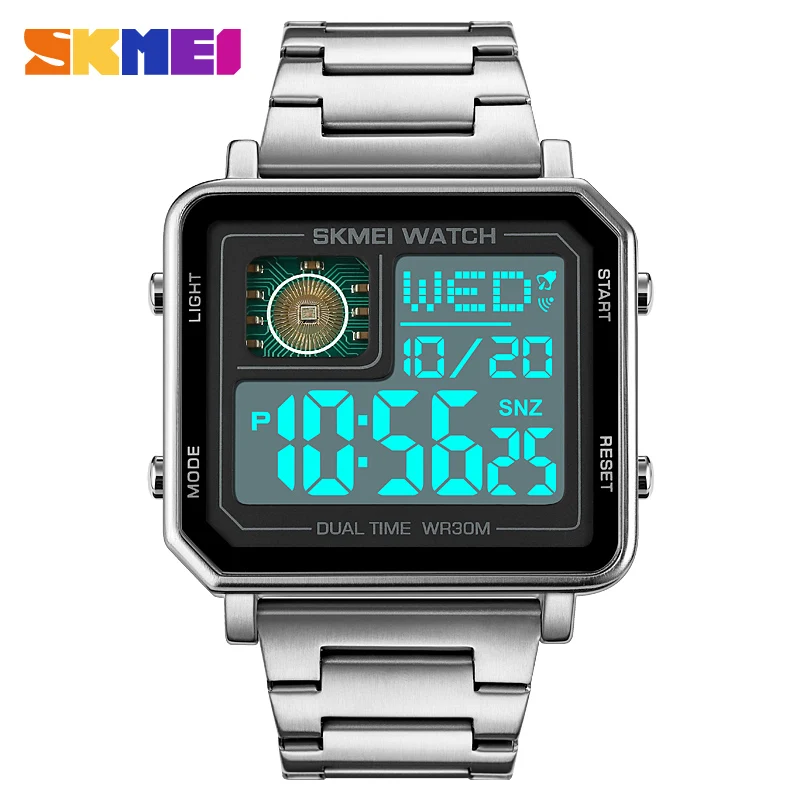 SKMEI Fashion Men Watch Full Steel Digital Sport Watch 2Time Waterproof Calendar Alarm Clock Luxury Military Wristwatch For Men