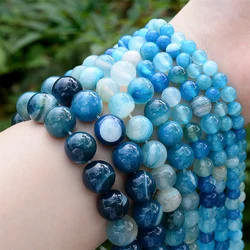 Natural Stone Beads Assortment for Jewelry Making and DIY Creations (Blue Striped Agates)
