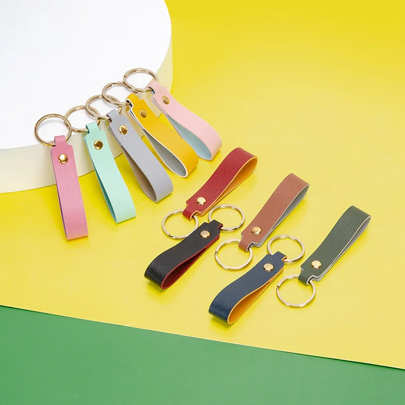 Double-sided Colorful Key Chains Personalized Short Couples Keychains Decorated High Quality PU Leather Car Keychain Accessories