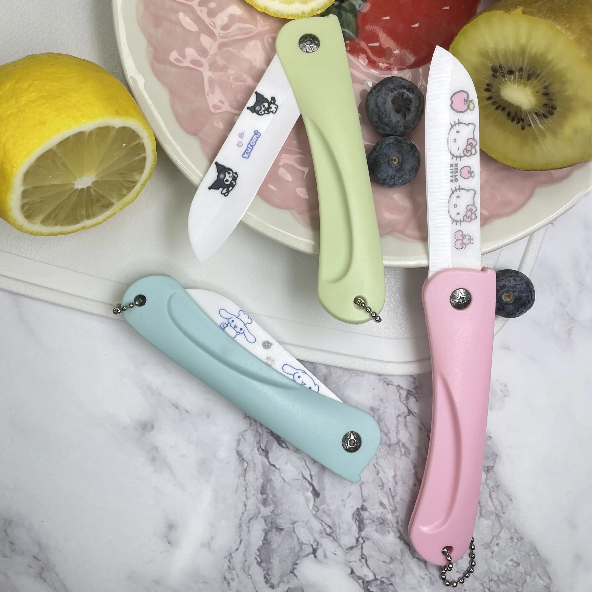 Hellokitty Céramique Pliant Maison Couteau Fruit Kawaii Sanrioed Anime  Cartoon Series Exquis Voyage Portable Food Knife Peeler
