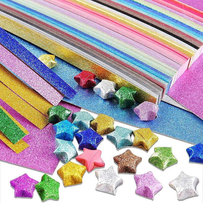 Lyualma 720 Stück Glitzer Origami Papier - 18 Farben Für Kreative Sterne