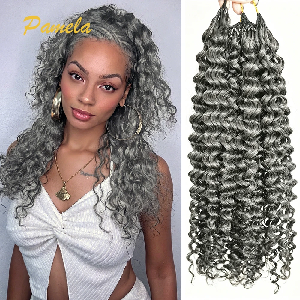 Salt & Pepper Gray Blonde Color Feather Crochet Human Hair Curly 100% Human Hair Knotless PreSeparated Crochet Braids Hair 1