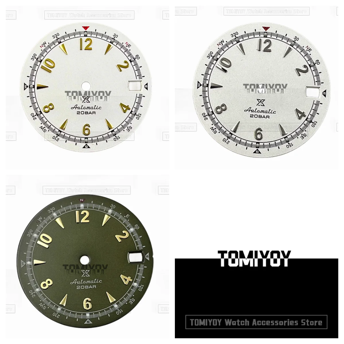 Quadrante Vintage Bianco Verde Da 28.5Mm Con Vestibilità Luminosa Verde Per Orologio Con Movimento Seiko Nh35A/4 R35