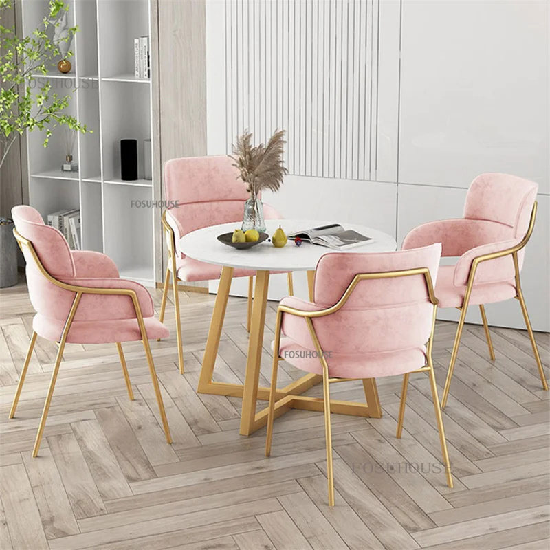 Modern Furniture Flannel Dining Chairs Kitchen Pink Makeup Chair Soft Backrest Cafe Dining Room Chair Bc