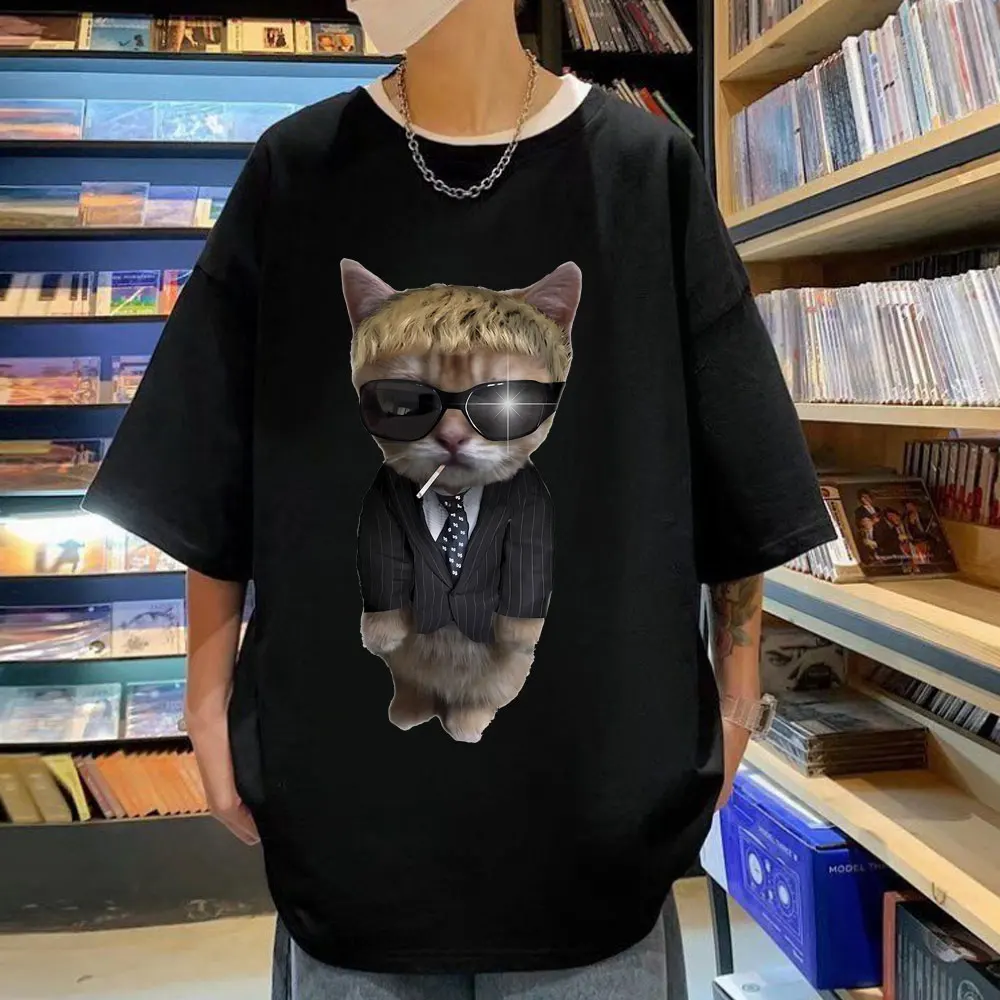 

2023 Hot Sale Funny Cool Kitty Print T Shirts Men Women Fashion Hip Hop Oversized T Shirt Summer Street Casual Cotton T-shirts