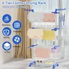 Clothes Drying Rack,Folding Clothes Rail Storage Rack, 4 Tier Clothes Horses Rack Stainless Steel Laundry Garment Dryer Stand 6