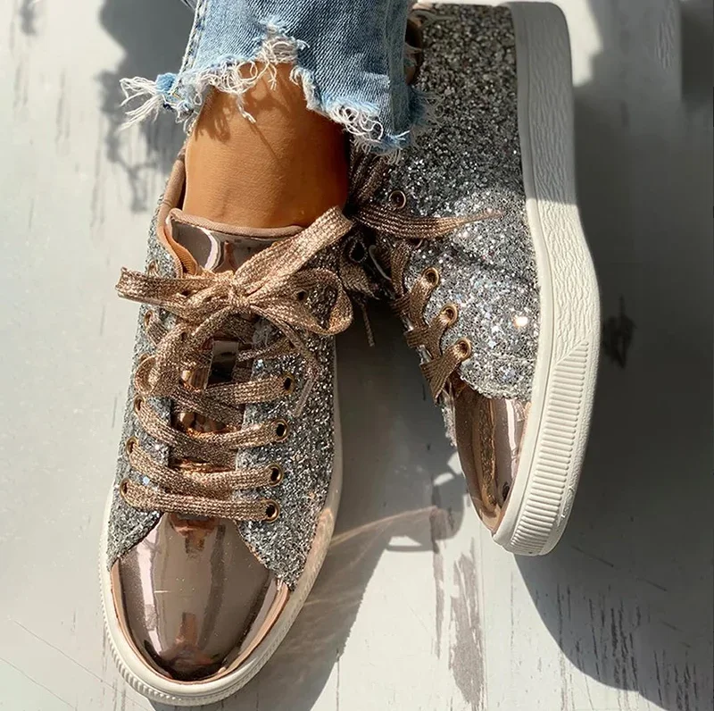 Wome Sneakers Bling Golden Shoes Casual - Uniqwear