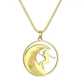Gioielli da viaggio estivi da spiaggia Collana da surf oceano placcato oro 18 carati Ciondolo disco in acciaio inossidabile per gli amanti del surfista Hawaii 1