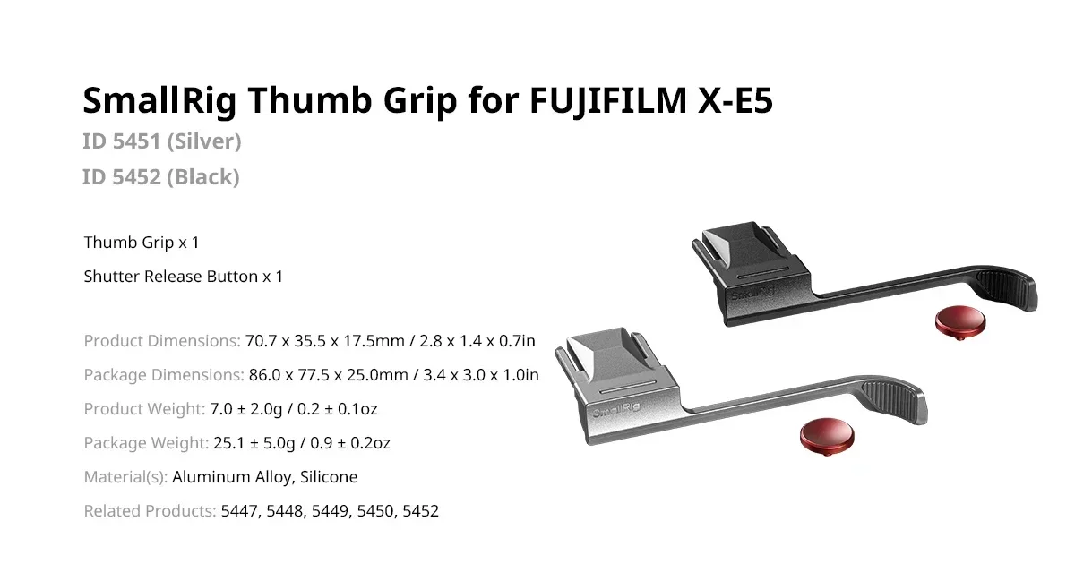 SmallRig Thumb Grip for FUJIFILM X-E5 Silver/Black with Shutter Release Button S