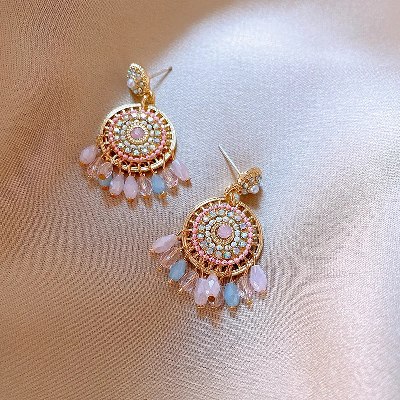 Luxury Vintage Colourful Rhinestone Water Drop Tassel Earrings for Women