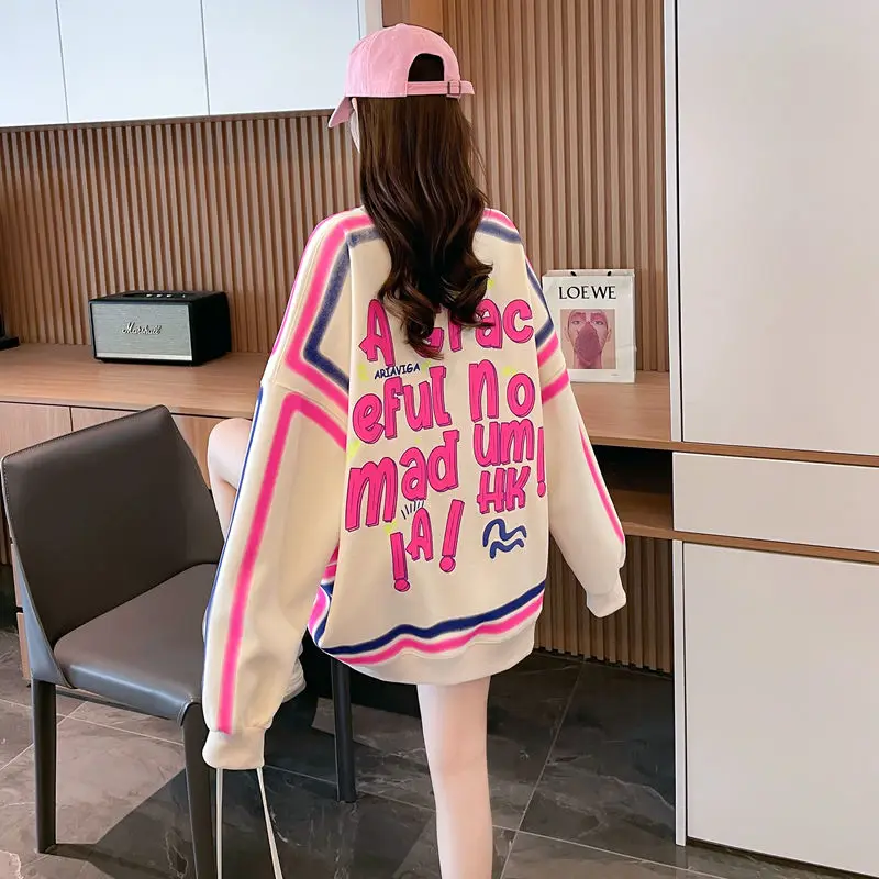 

Autumn New Loose Casual Letter Printing Sweet Style Sweetheart Women's High Street Fashion Personality Drop Shoulder Sleeve Top