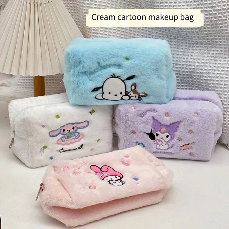 

Kawaii Sanrio My Melody Plush Cosmetic Bag Anime Cinnamoroll Kuromi Pencil Case Cute Women Storage Bag Coin Purse Makeup Pouch