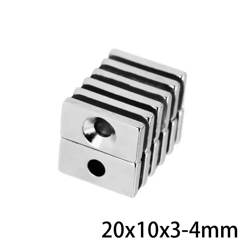 Magnetic Blocks 5-100PCS 20x10x3-4 Block Powerful Magnet 4mm Hole Bulk Sheet 20x10x4-4mm Strong Permanent NdFeB