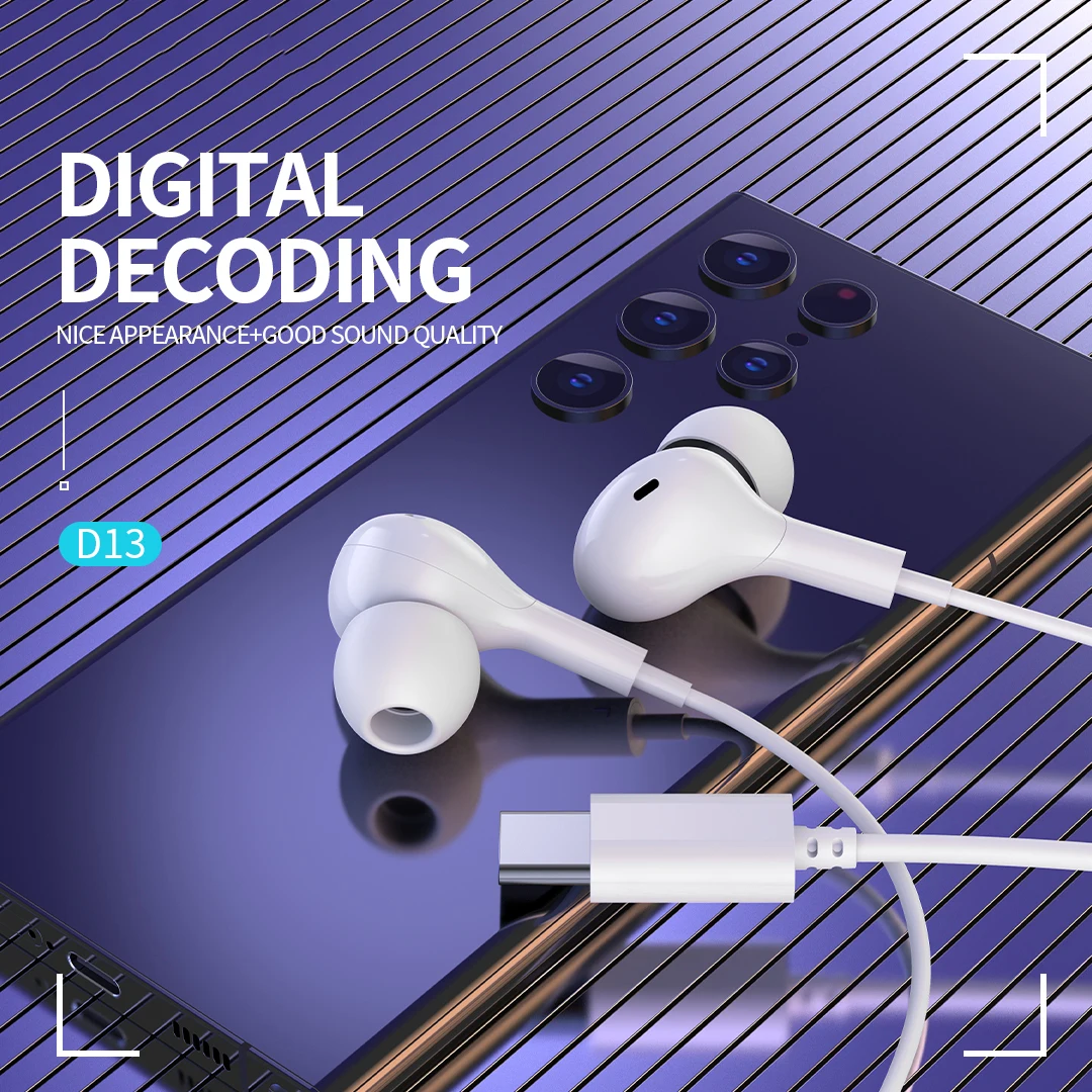 Type C Jack Wired Earphones Wired Headphones With DAC Microphone DAC HiFi Stereo For Samsung Galaxy S23 S21 S22 A54 A34 A53 A53 Ultra