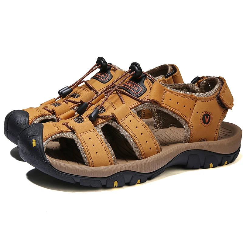 

Leather Snadals for Men Summer Breathable Hollow Out Casual Shoes Non-slip Outdoor Sport Camping Hiking Shoes Beach Sandals