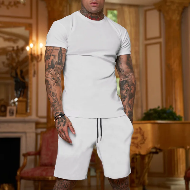 Short Sleeved T-shirt Men's Solid Color Multi Color Sports Youth Set Spot Summer European and American Fashion Trends