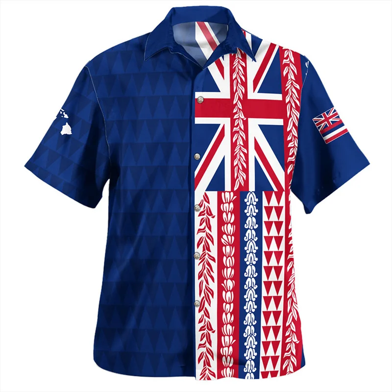 Harajuku Summer 3D Printing American Hawaii Flag Tribal Shirts Coat Of Arm Graphic Short Men Fashion Tops Clothing