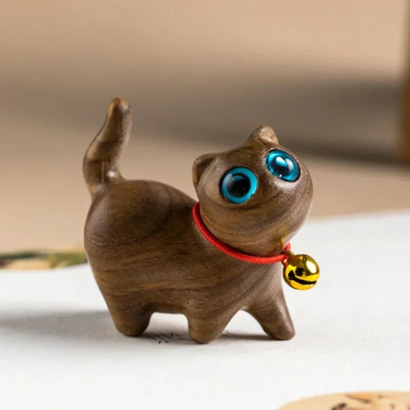 لطيف القطط الخشبية الصغيرة تمثال اليدوية نحت القطط...