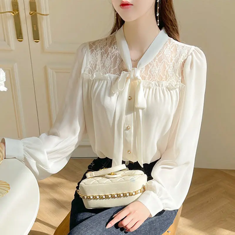 2023 Spring Summer New Korean Version Temperament Top Splice Buttons Hollow Out Solid Color Simplicity Versatile Chiffon Shirt 1pcs xhorse xnho00en wireless universal remote key fob 3 buttons for honda english version