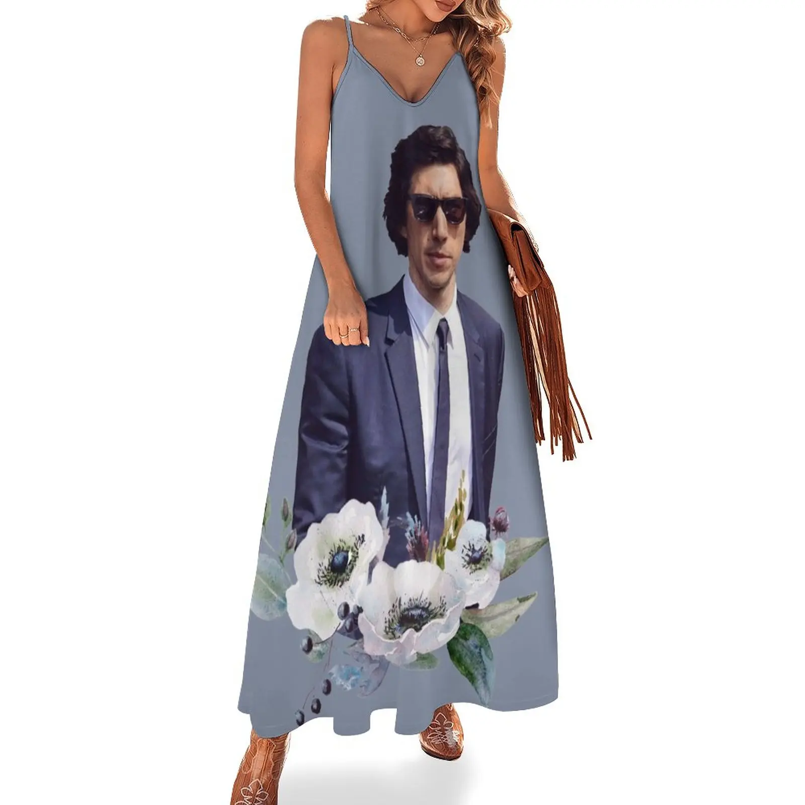 

New Adam Driver Blue Flower Boy Sleeveless Dress wedding dresses for parties long dress women dress women summer