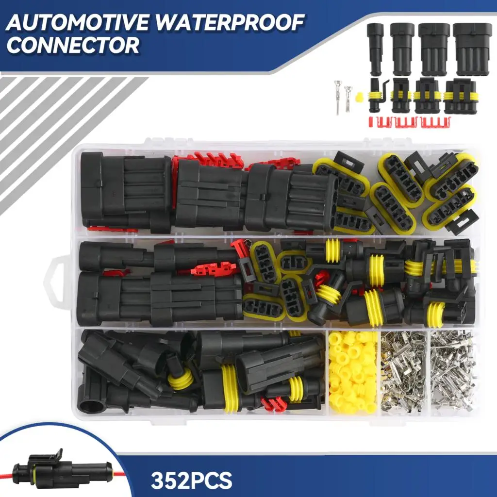352pcs HID Waterproof Connectors 1/2/3/4 Pin 26 Sets Car Electrical Wire Connector Plug Truck Harness 300V 12A Set Kit