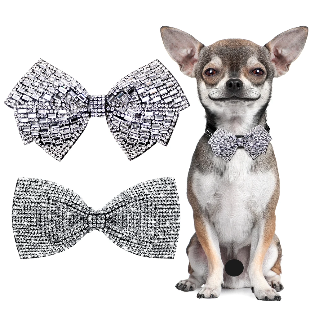 Exquisite Pet Dog Bowtie Dog Bows Diamond Shining Grooming Slidable Dog Collar For Dogs Cat Wedding Pet Products Dog Accessories