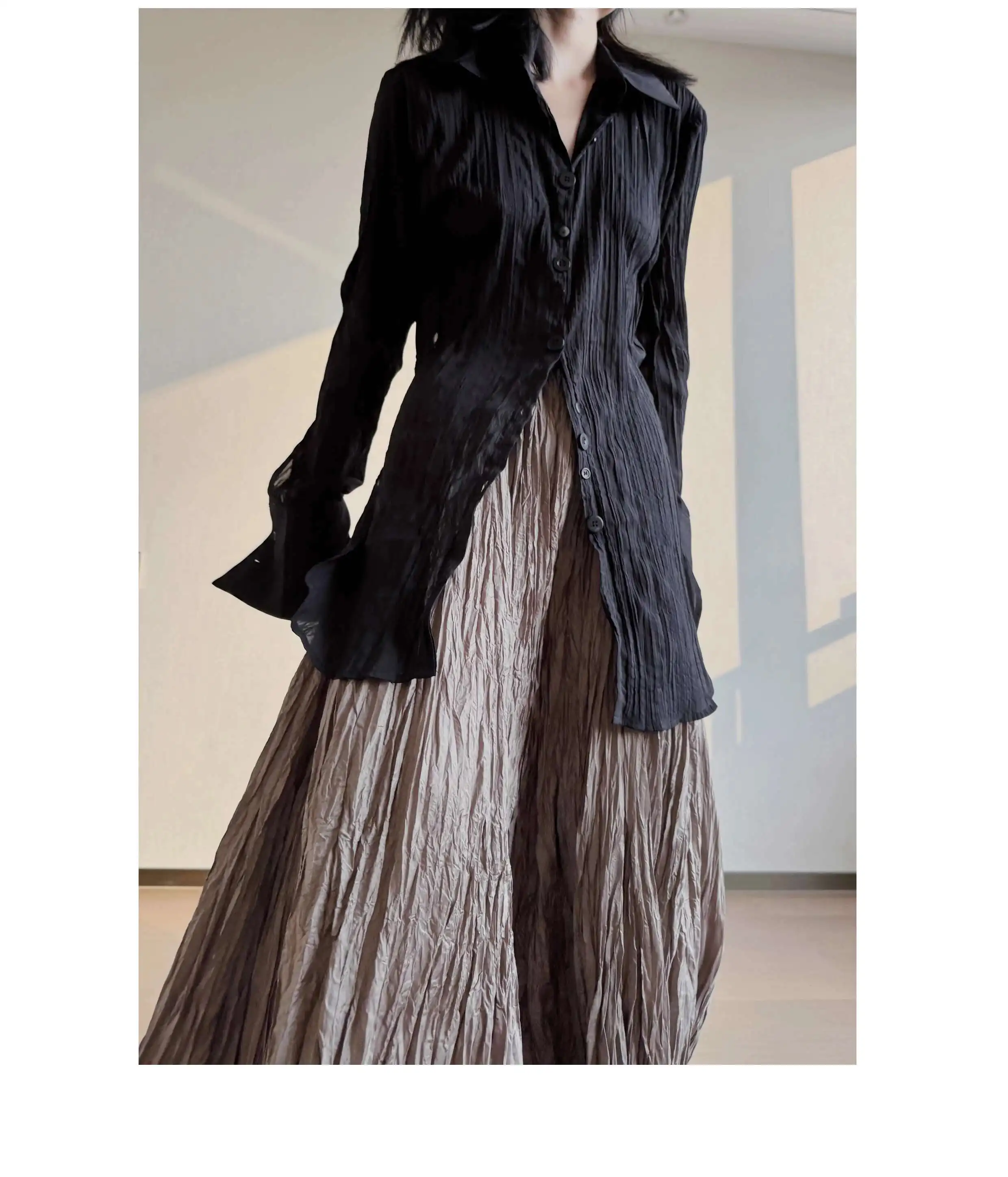 UMI MAO Oversized Pleated Irregular Skirt A Niche Design Sense Pleated Maillard Yamamoto Large Pleated Skirt Women Spring