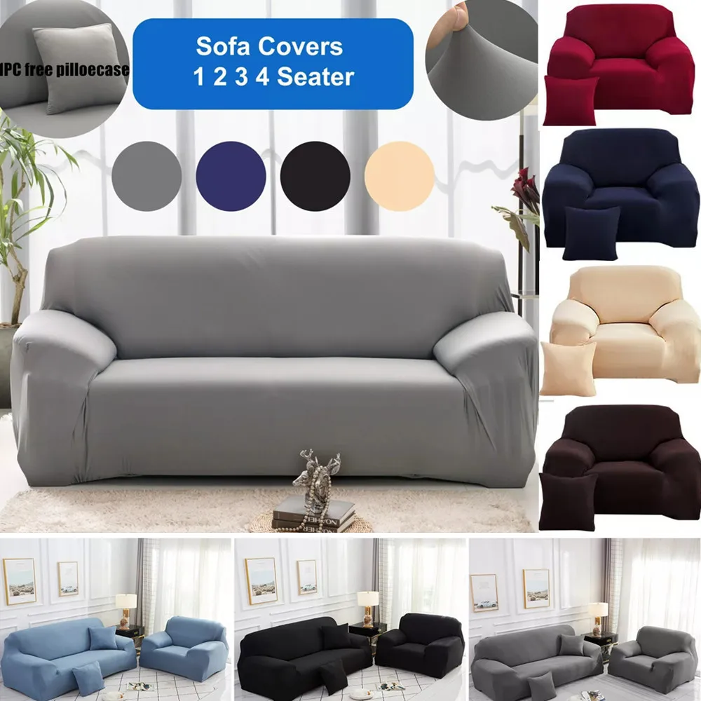 Sofa Covers High Stretch Solid Color for Living Room 1 2 3 4 Seater Corner Couch Recliner