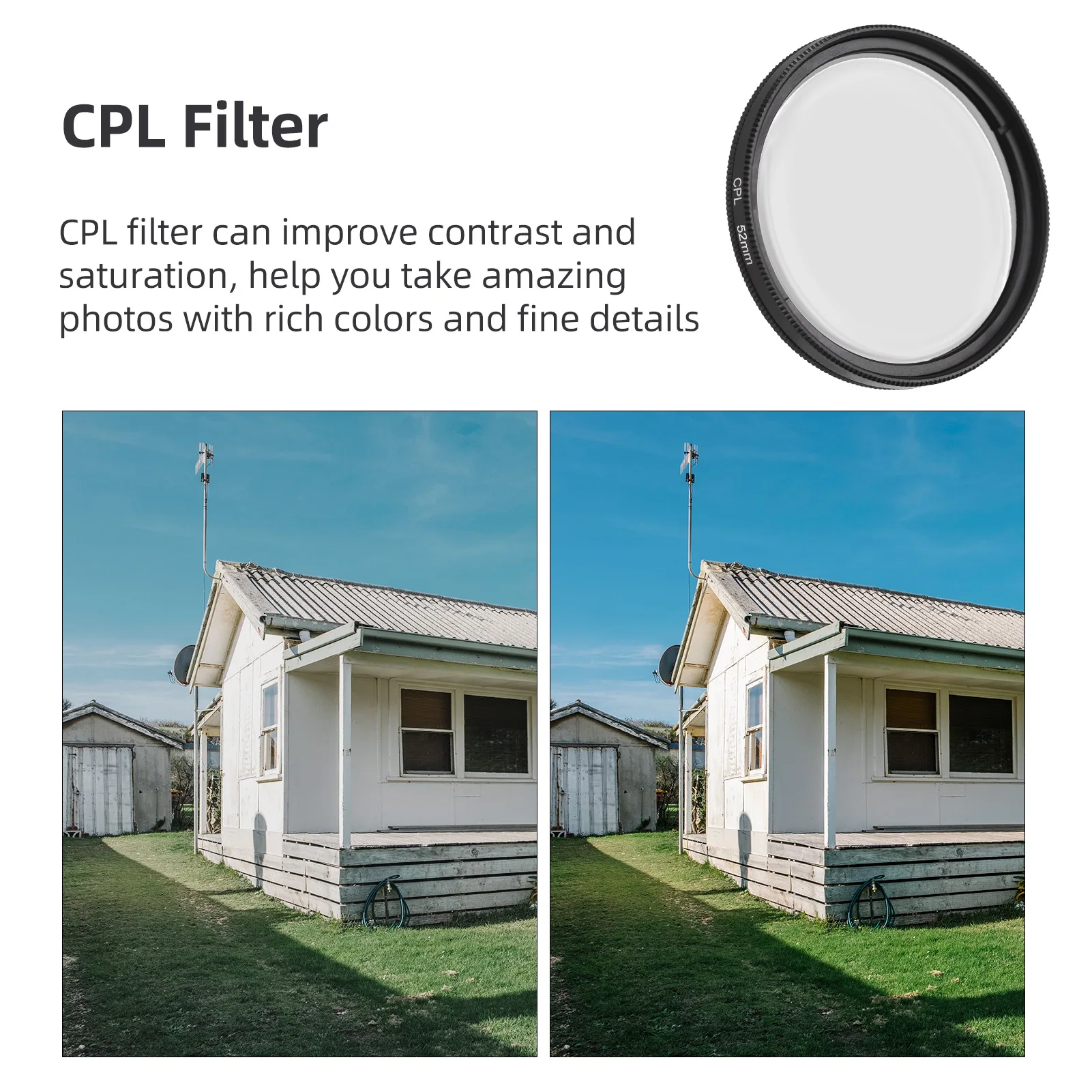 Filtre Polarisant CPL 52mm Pour Smartphone Et Caméra - Réduction Reflets, Amélioration Clarté