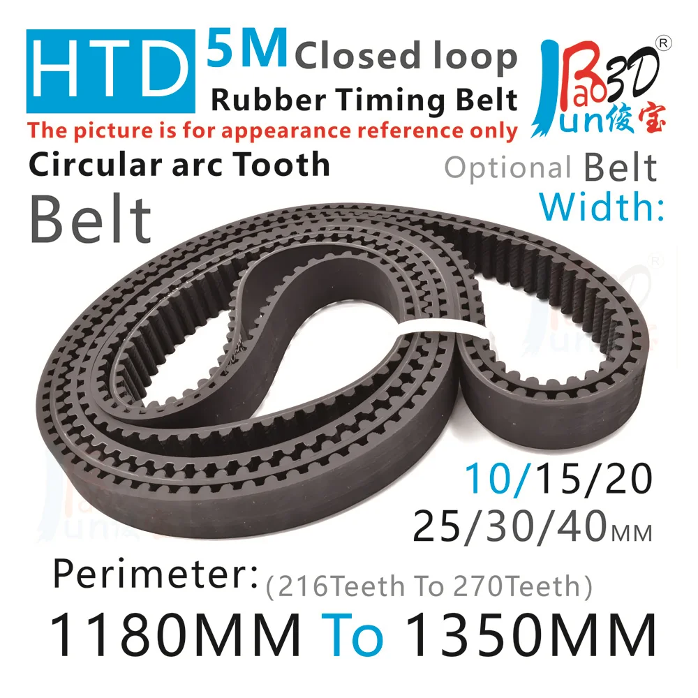 5M Rubber Toothed Belt Perimeter 1180 To 1350MM HTD5M Timing Belt Width 10 15 20 25 30 40 MM Synchronous Belt 3D Printer parts