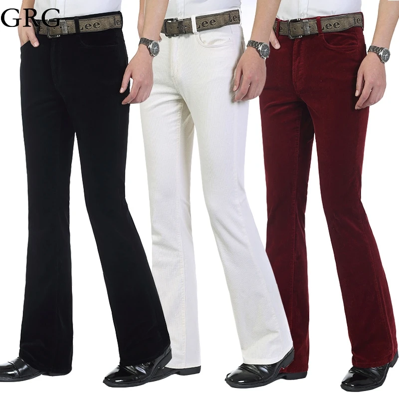 Autumn Spring Winter Men's Commercial Casual Corduroy Flares Trousers Male Bell-Bottom Boot Cut Pants