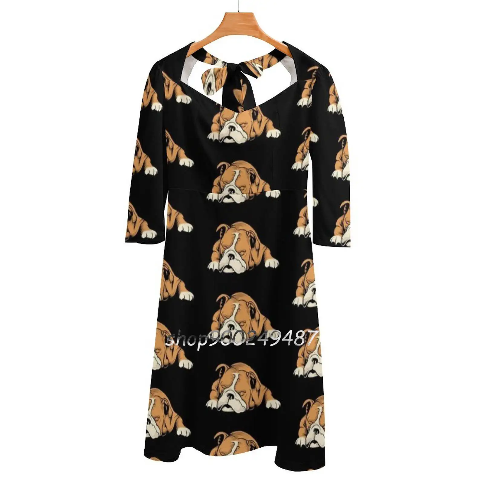 

English Bulldog Sweetheart Knot Flared Dress Fashion Design Large Size Loose Dress Bulldogs English Bulldog Dog Dog Lovers