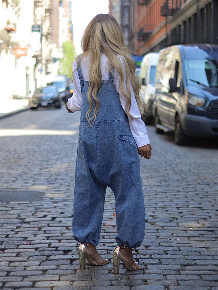 Wmstar Jumpsuit Women Denim Cargo Pants Wide Leg Pockets Casual Cool Fashion Street Wear Romper Wholesale Dropshipping New Style